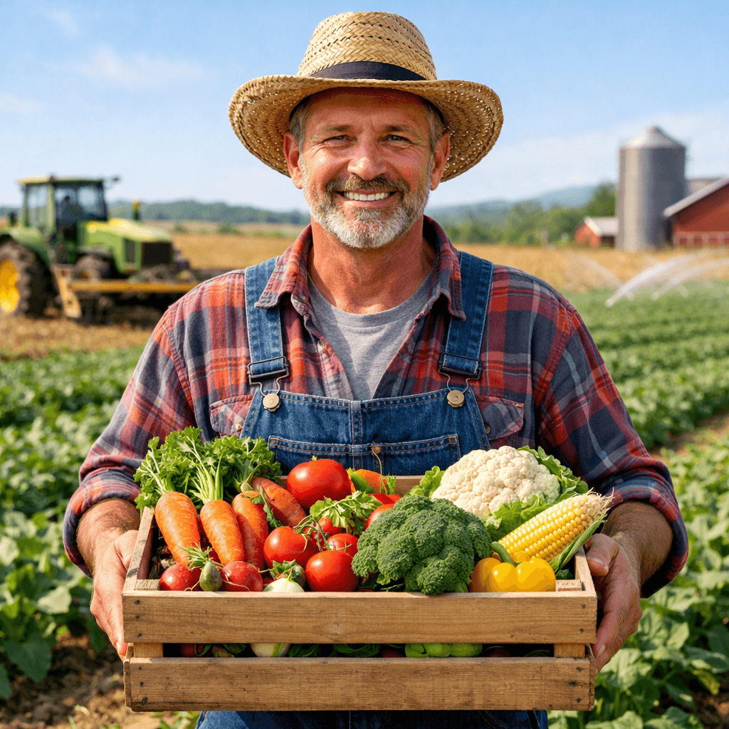 Produtor com produtos frescos